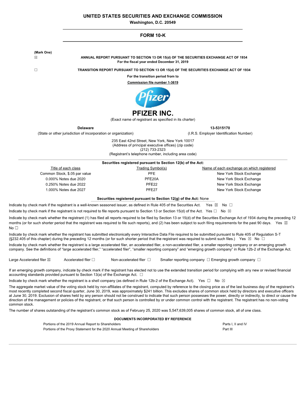 PFIZER INC. (Exact Name of Registrant As Specified in Its Charter)