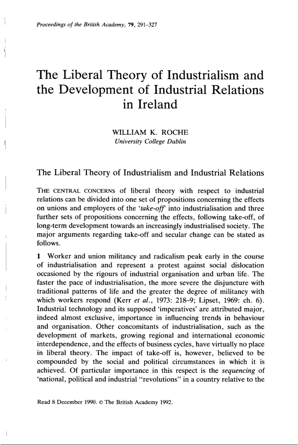 The Liberal Theory of Industrialism and the Development of Industrial Relations in Ireland