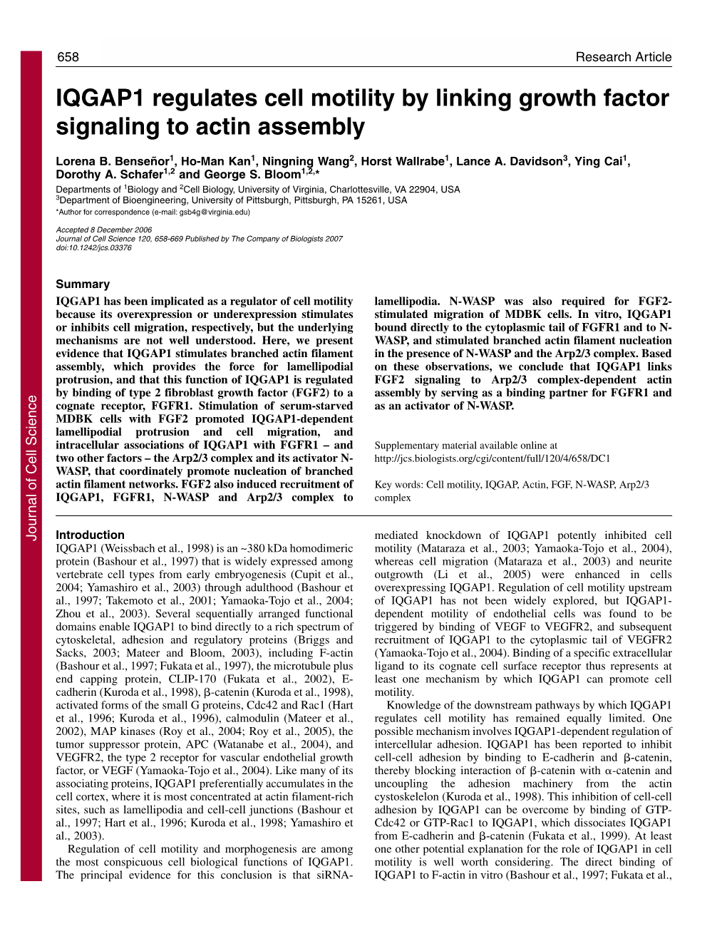 IQGAP1 Regulates Cell Motility by Linking Growth Factor Signaling to Actin Assembly