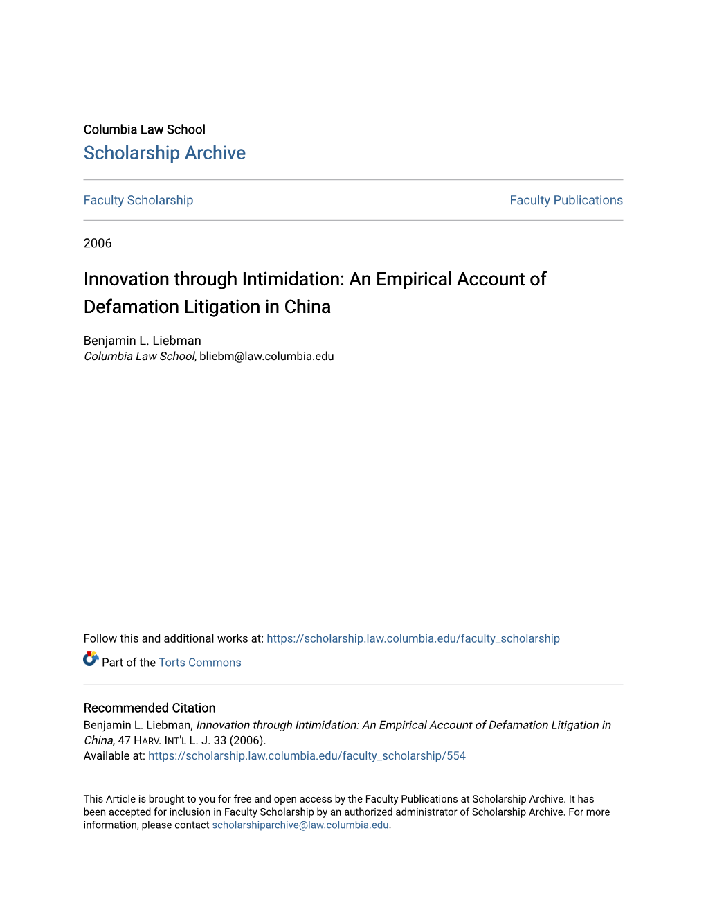 An Empirical Account of Defamation Litigation in China