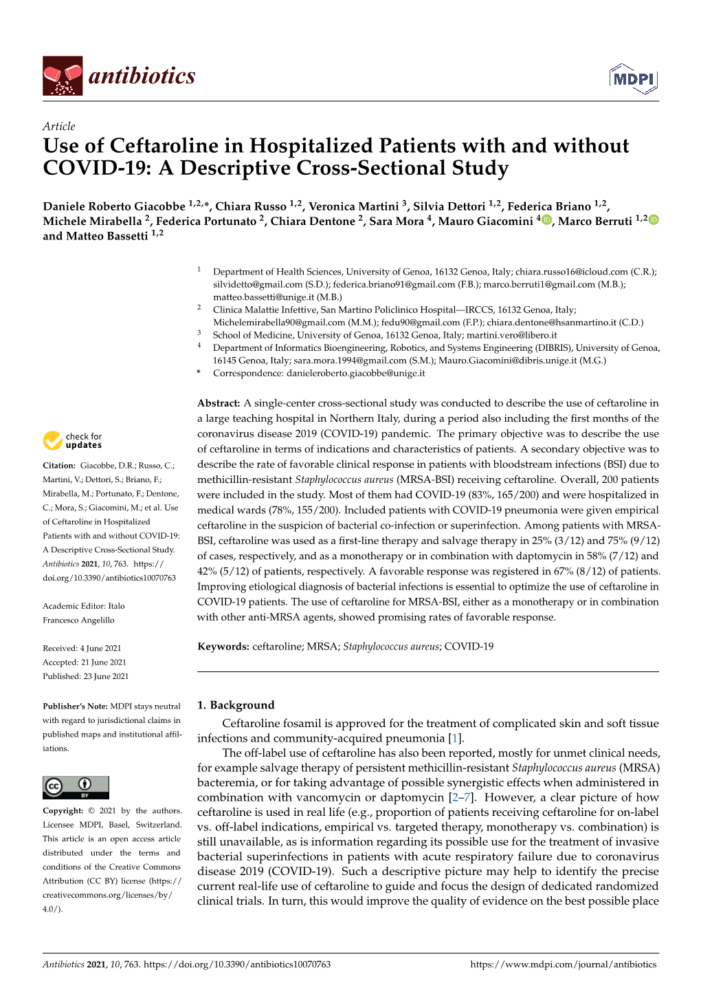 Use of Ceftaroline in Hospitalized Patients with and Without COVID-19: a Descriptive Cross-Sectional Study