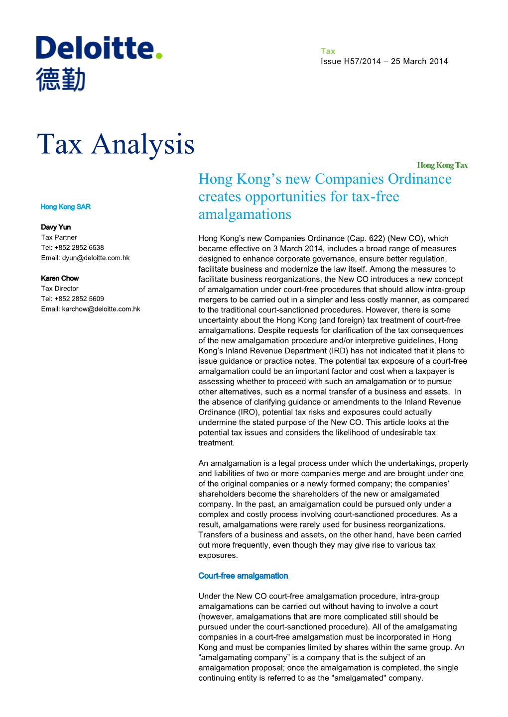 Tax Analysis Hong Kong Tax