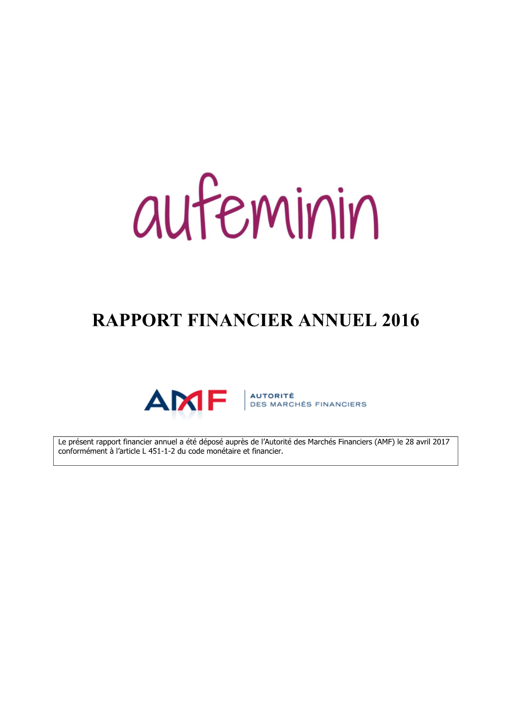 Rapport Financier Annuel 2016