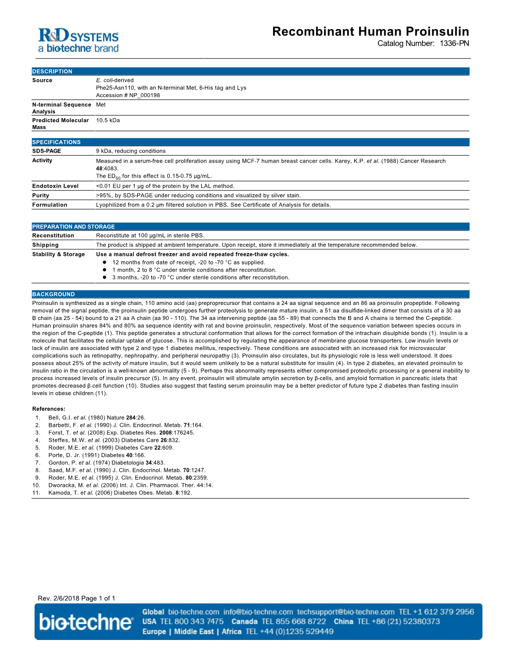 Recombinant Human Proinsulin Catalog Number: 1336-PN