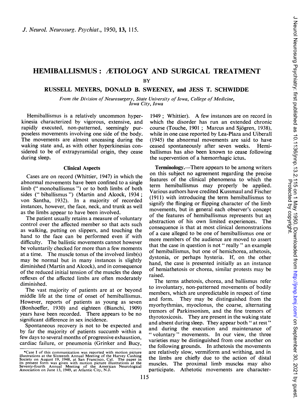 Hemiballismus: /Etiology and Surgical Treatment by Russell Meyers, Donald B