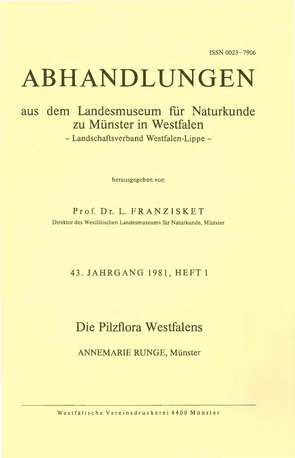 ABHANDLUNGEN Aus Dem Landesmuseum Für Naturkunde Zu Münster in Westfalen - Landschaftsverband Westfalen-Lippe