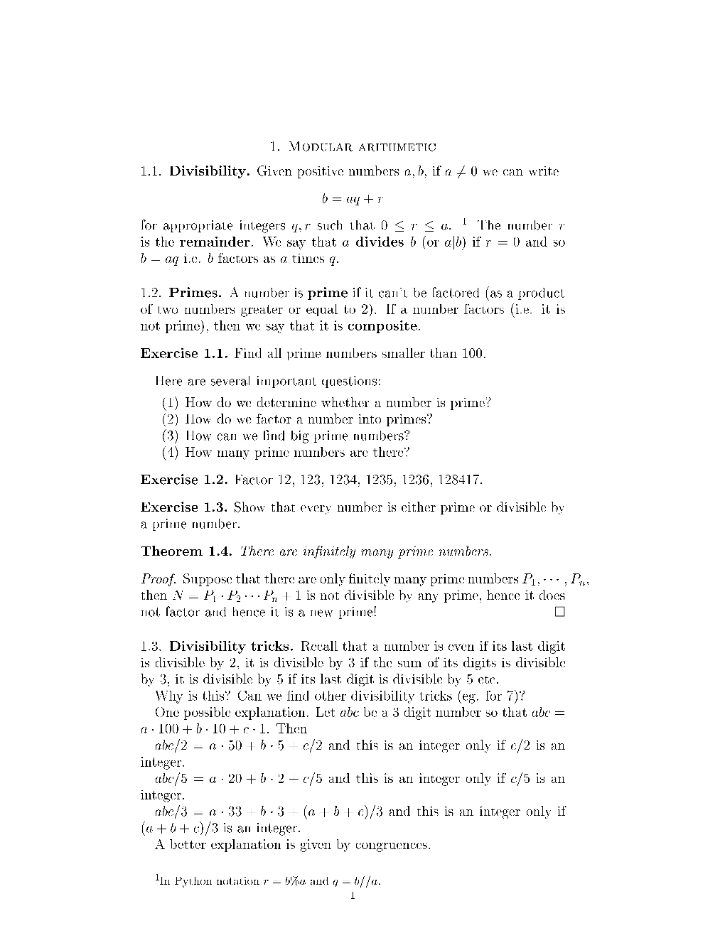 1. Modular Arithmetic