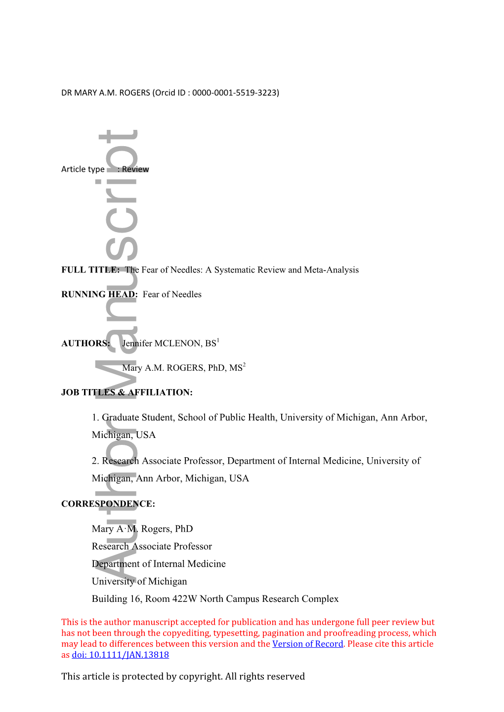 The Fear of Needles: a Systematic Review and Meta-Analysis