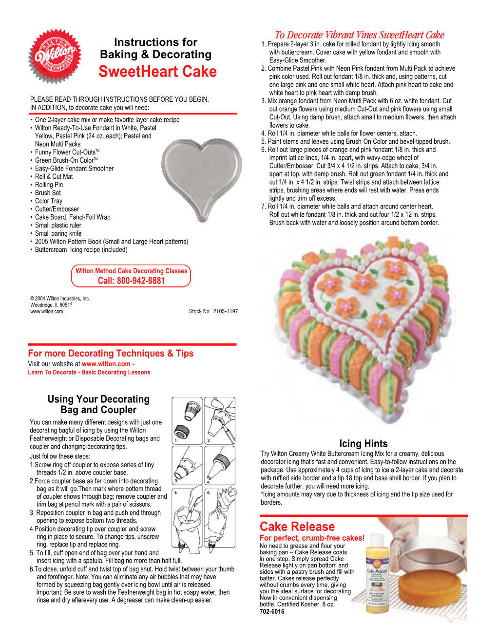 Sweetheart Cake Instructions for 1