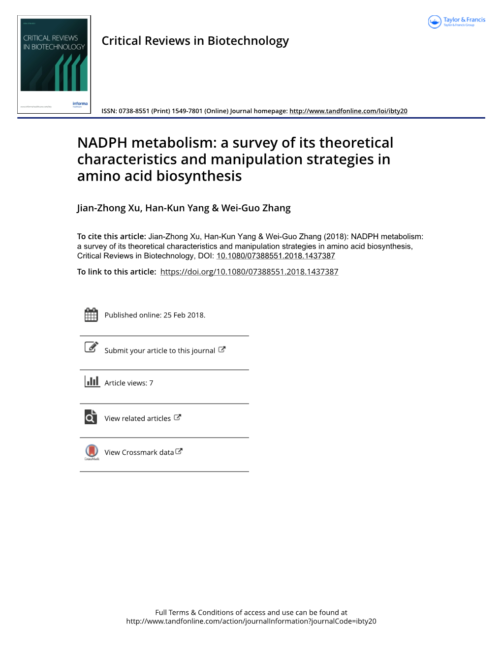 NADPH Metabolism: a Survey of Its Theoretical Characteristics and Manipulation Strategies in Amino Acid Biosynthesis