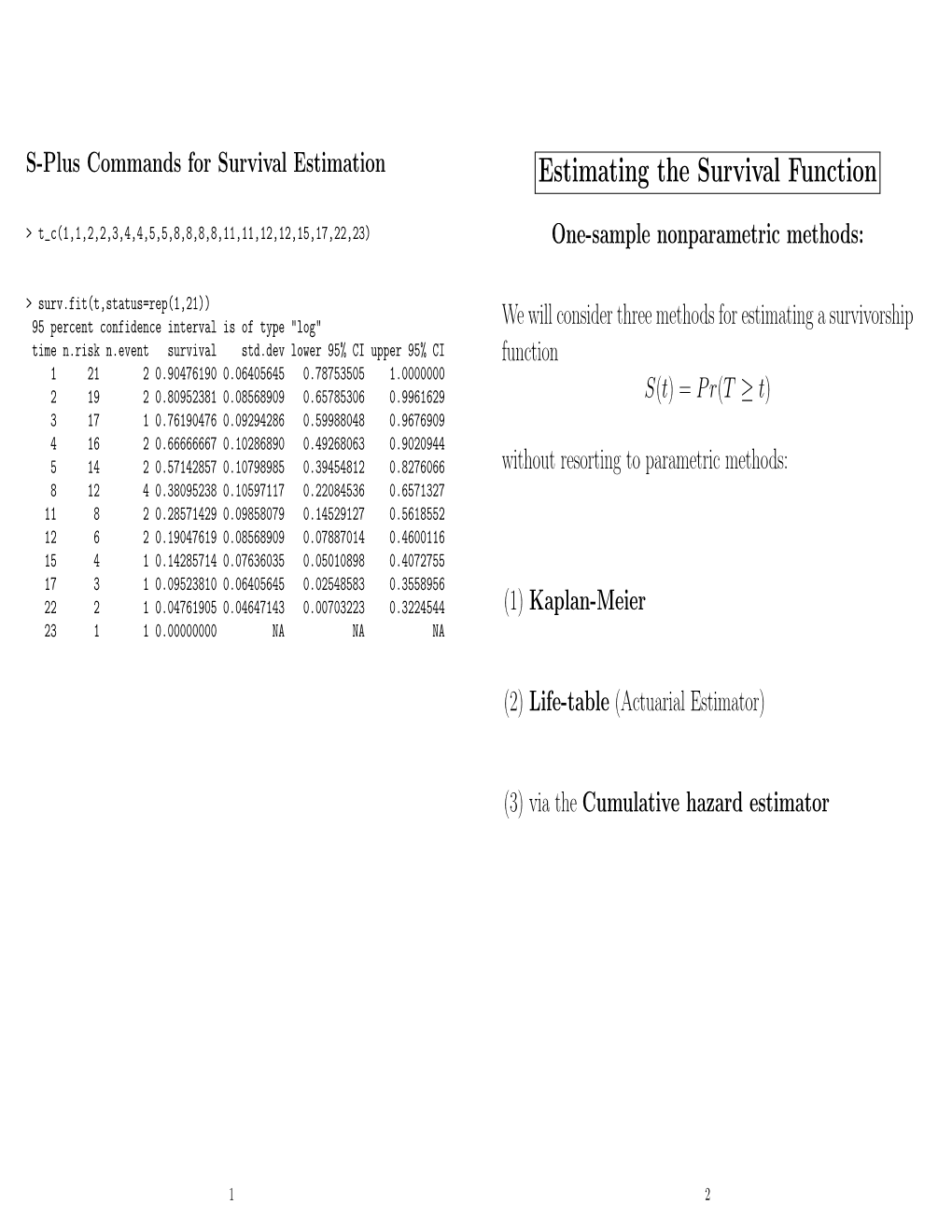 Estimating the Survival Function