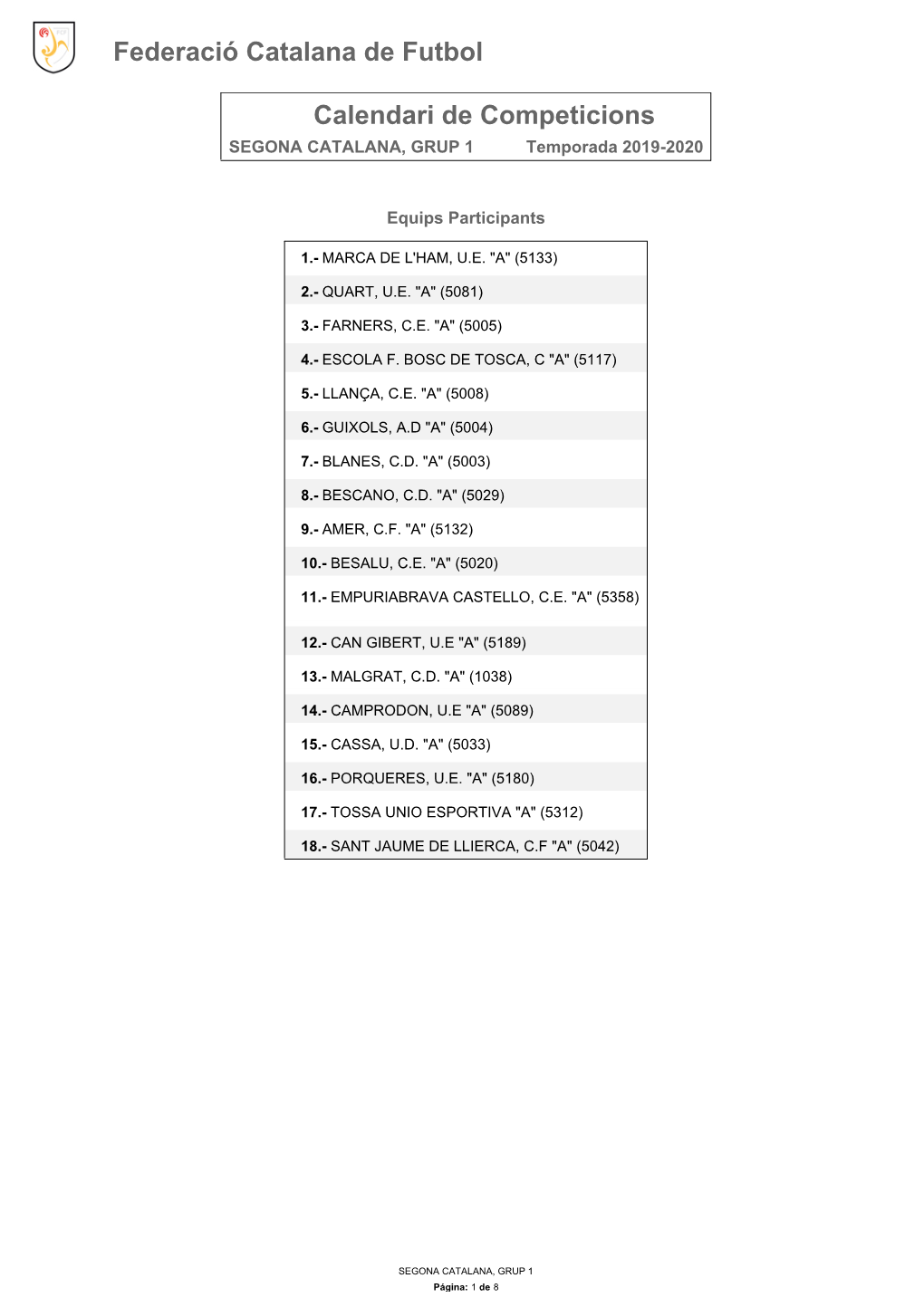 Calendari De Competició