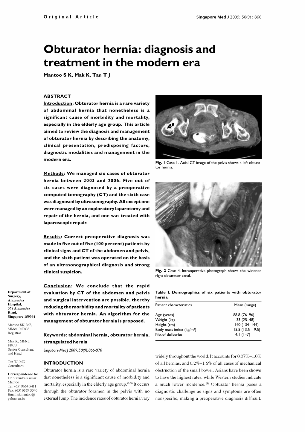 Obturator Hernia: Diagnosis and Treatment in the Modern Era