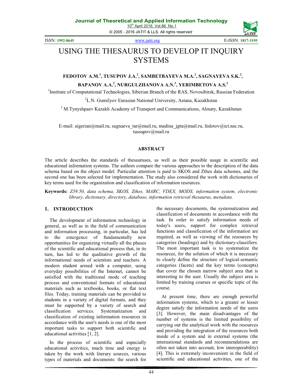 Using the Thesaurus to Develop It Inquiry Systems