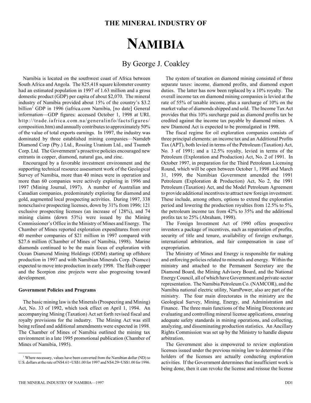 The Mineral Industry of Namibia in 1997