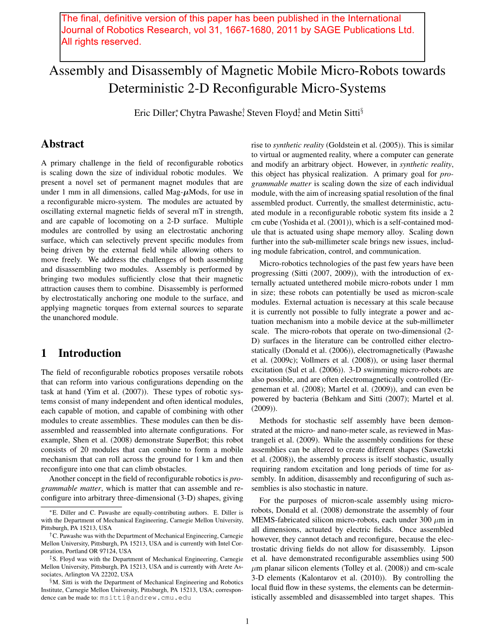 Assembly and Disassembly of Magnetic Mobile Micro-Robots Towards Deterministic 2-D Reconﬁgurable Micro-Systems