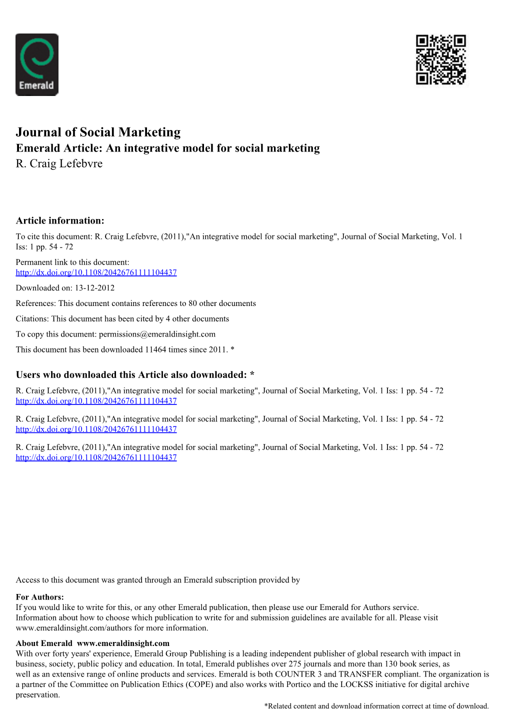 An Integrative Model for Social Marketing (Pdf)