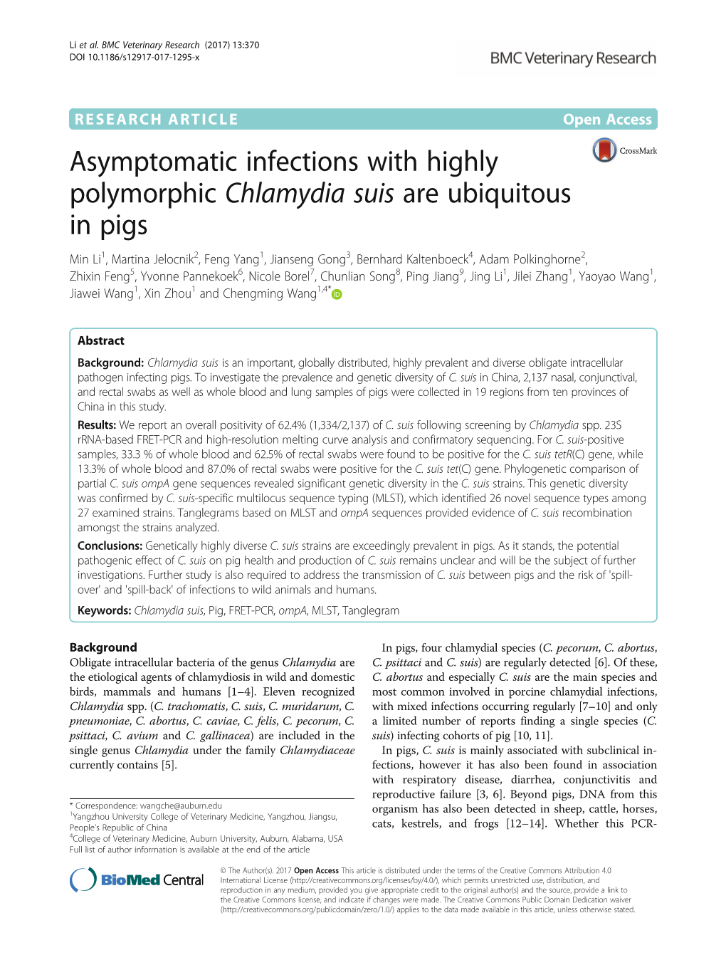 Asymptomatic Infections with Highly Polymorphic Chlamydia Suis Are