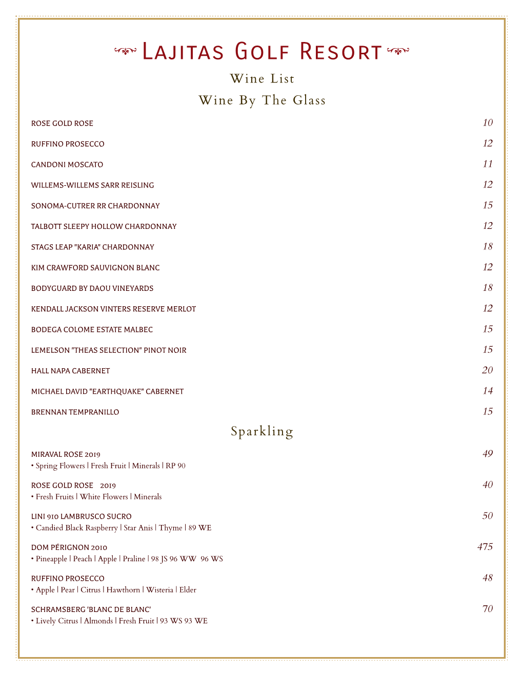 Lajitas Wine List