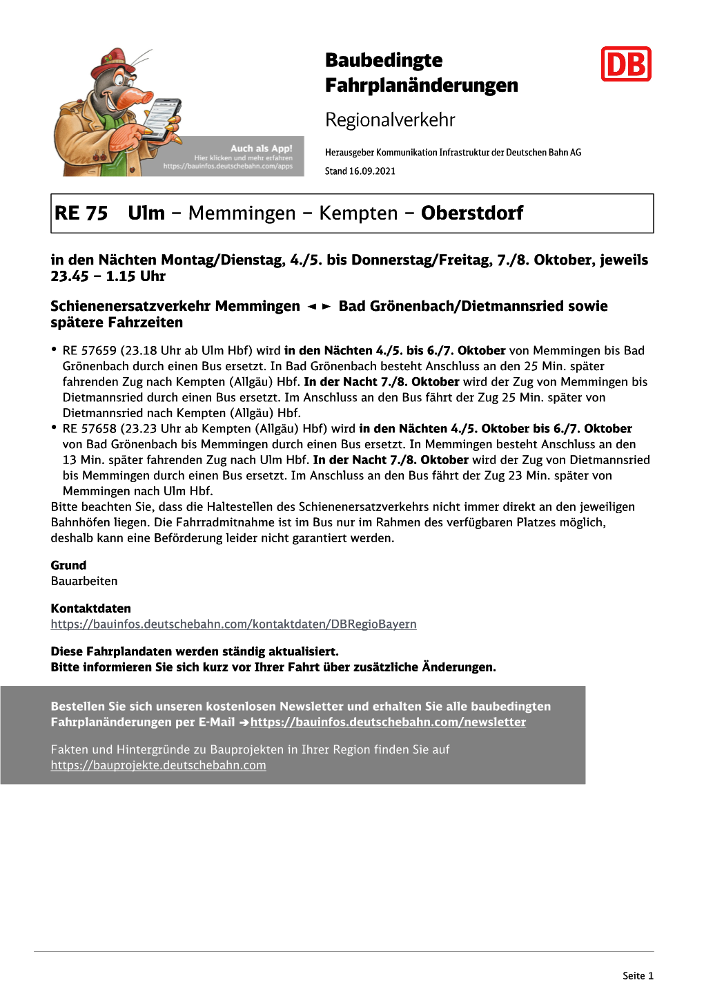 Memmingen – Kempten – Oberstdorf in Den Nächten Montag/Dienstag, 4./5