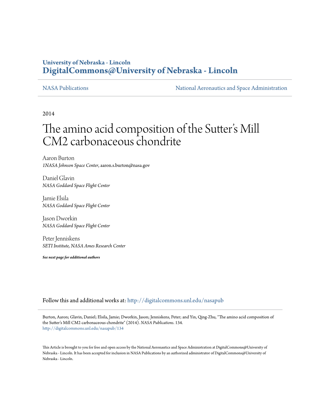 The Amino Acid Composition of the Sutterв•Žs Mill CM2 Carbonaceous