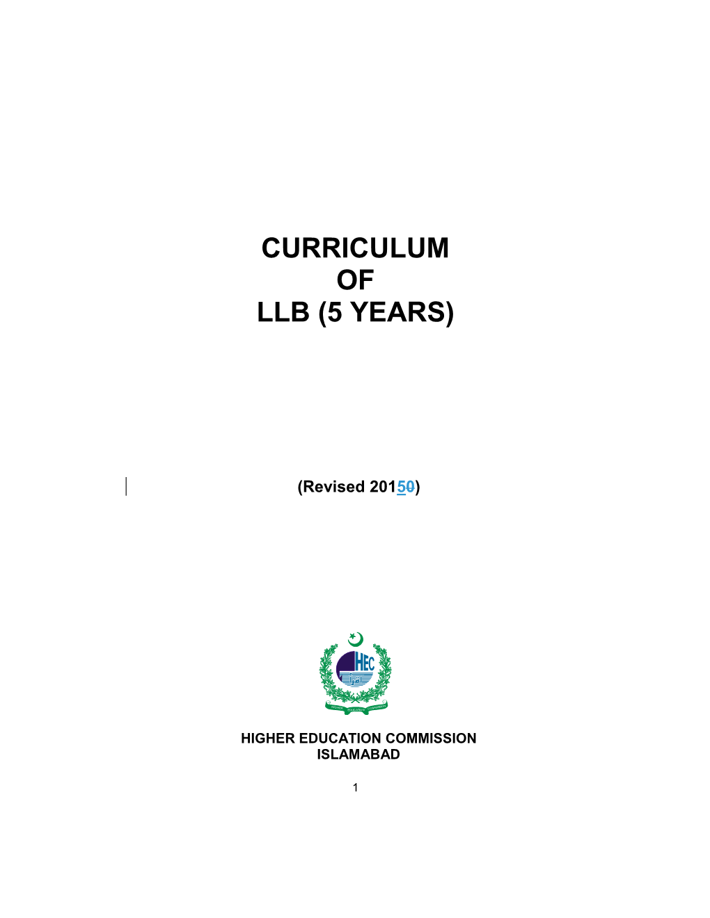 Curriculum of Llb (5 Years)