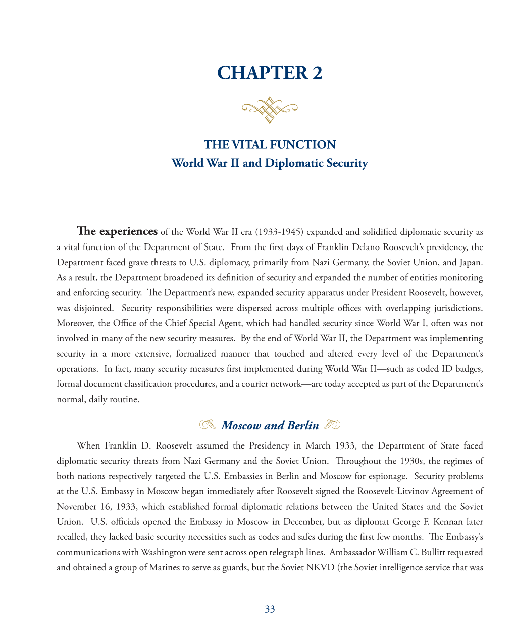 CHAPTER 2 the VITAL FUNCTION: World War II and Diplomatic Security