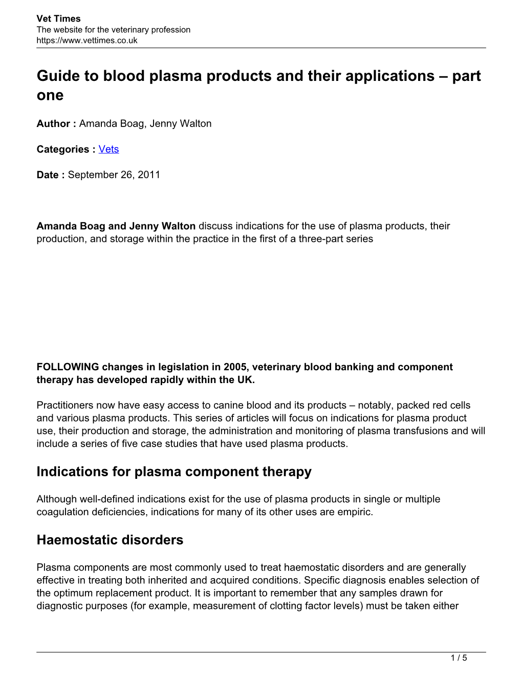 Guide to Blood Plasma Products and Their Applications – Part One