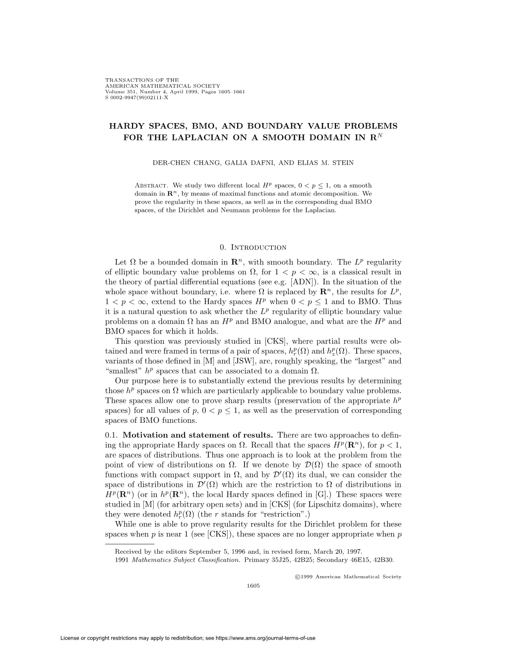 Hardy Spaces, Bmo, and Boundary Value Problems for the Laplacian on a Smooth Domain in Rn