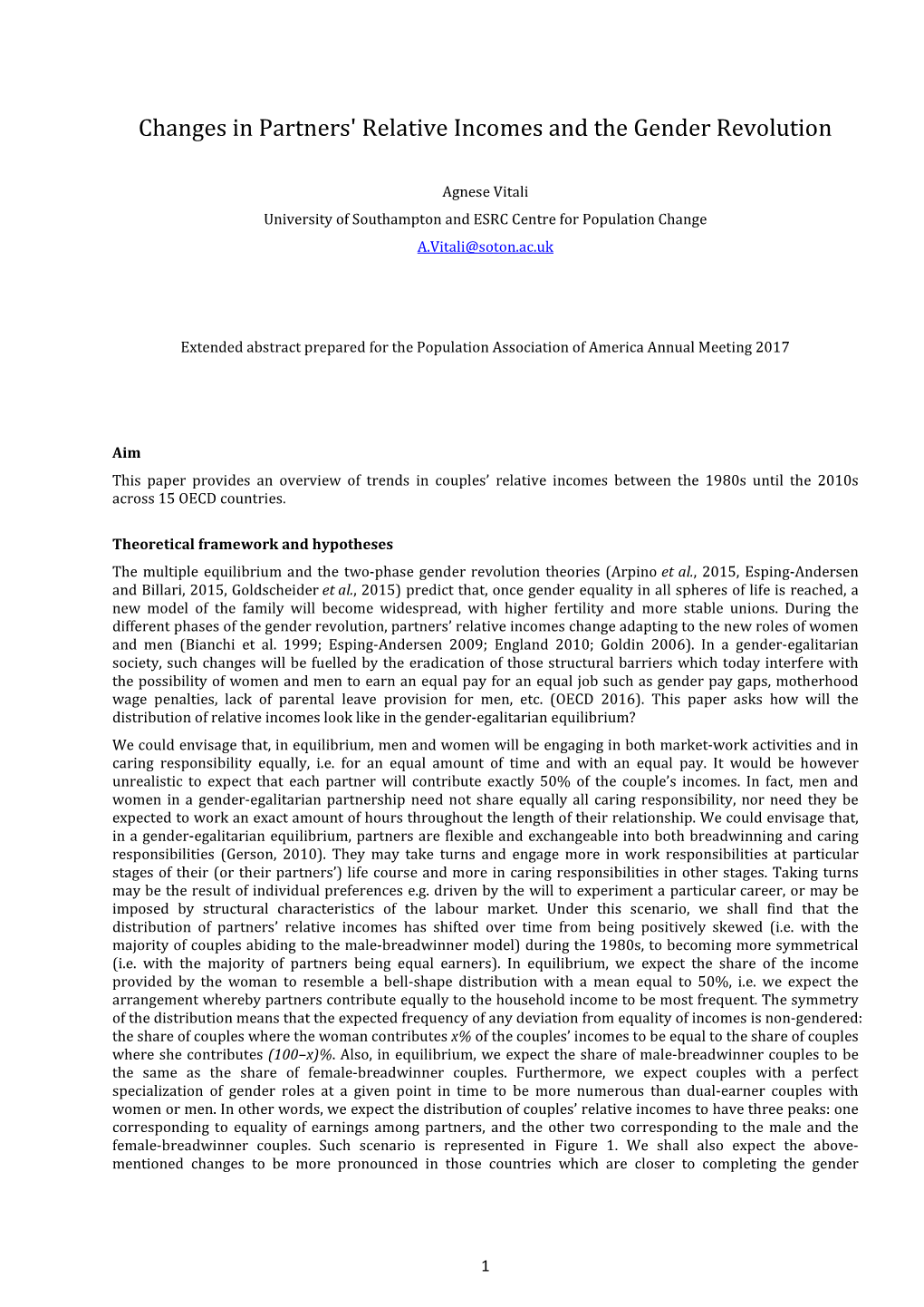 Changes in Partners' Relative Incomes and the Gender Revolution