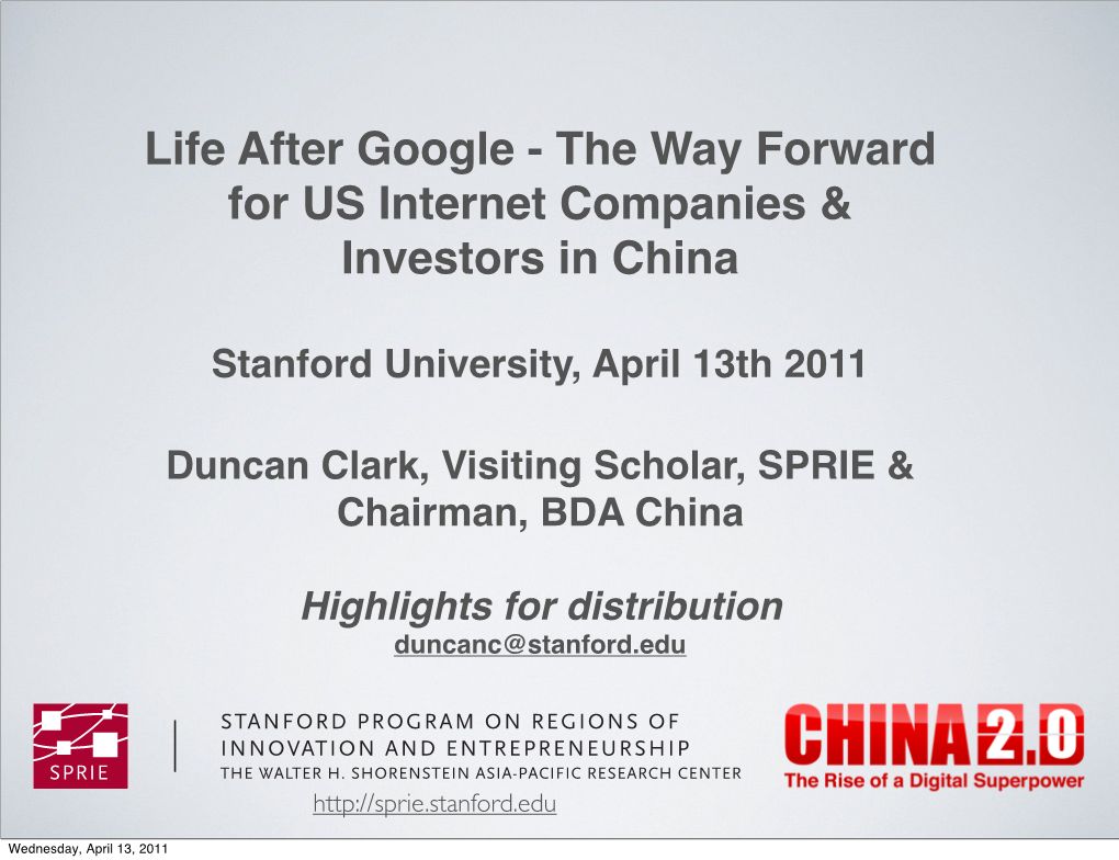 The Way Forward for US Internet Companies & Investors in China