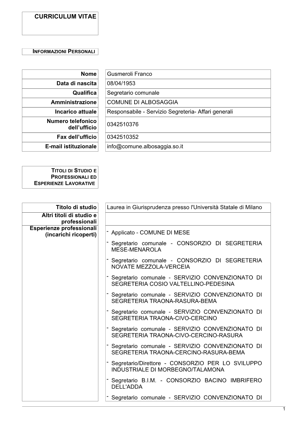 Segretario Comunale Curriculum E Retribuzione