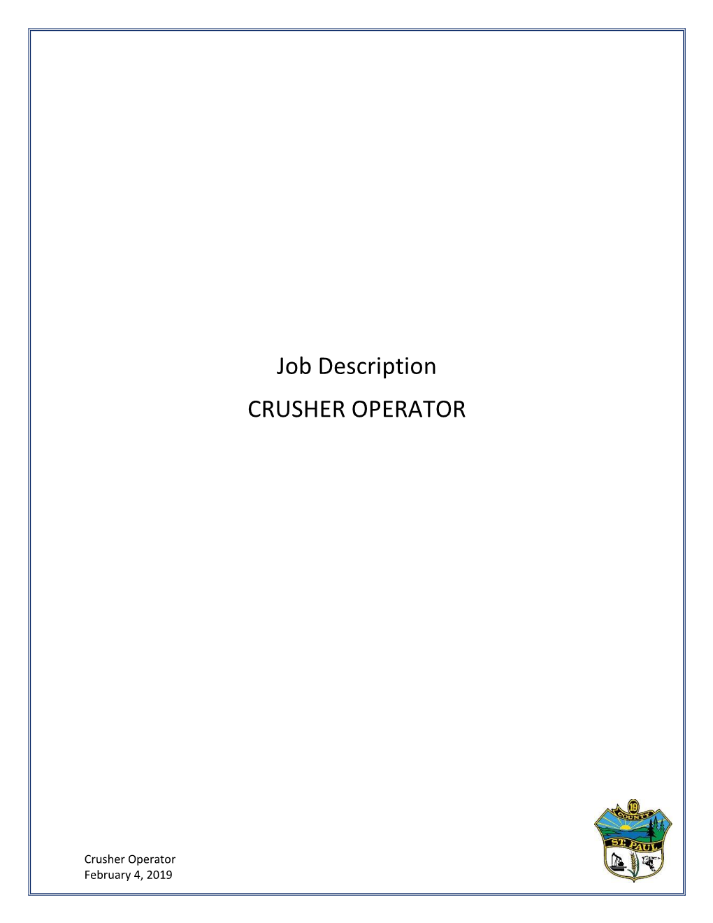 Job Description CRUSHER OPERATOR