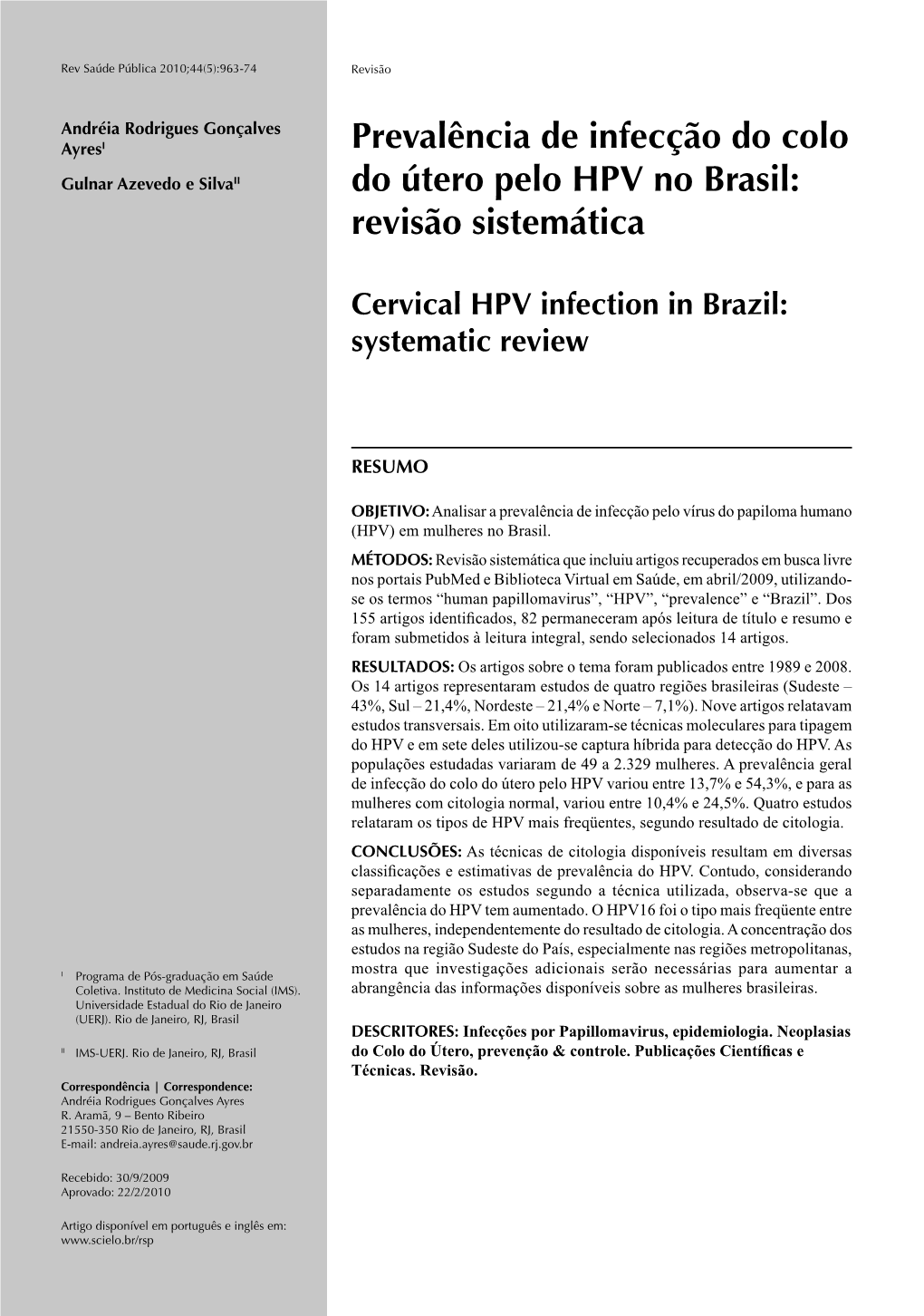 Cervical HPV Infection in Brazil: Systematic Review