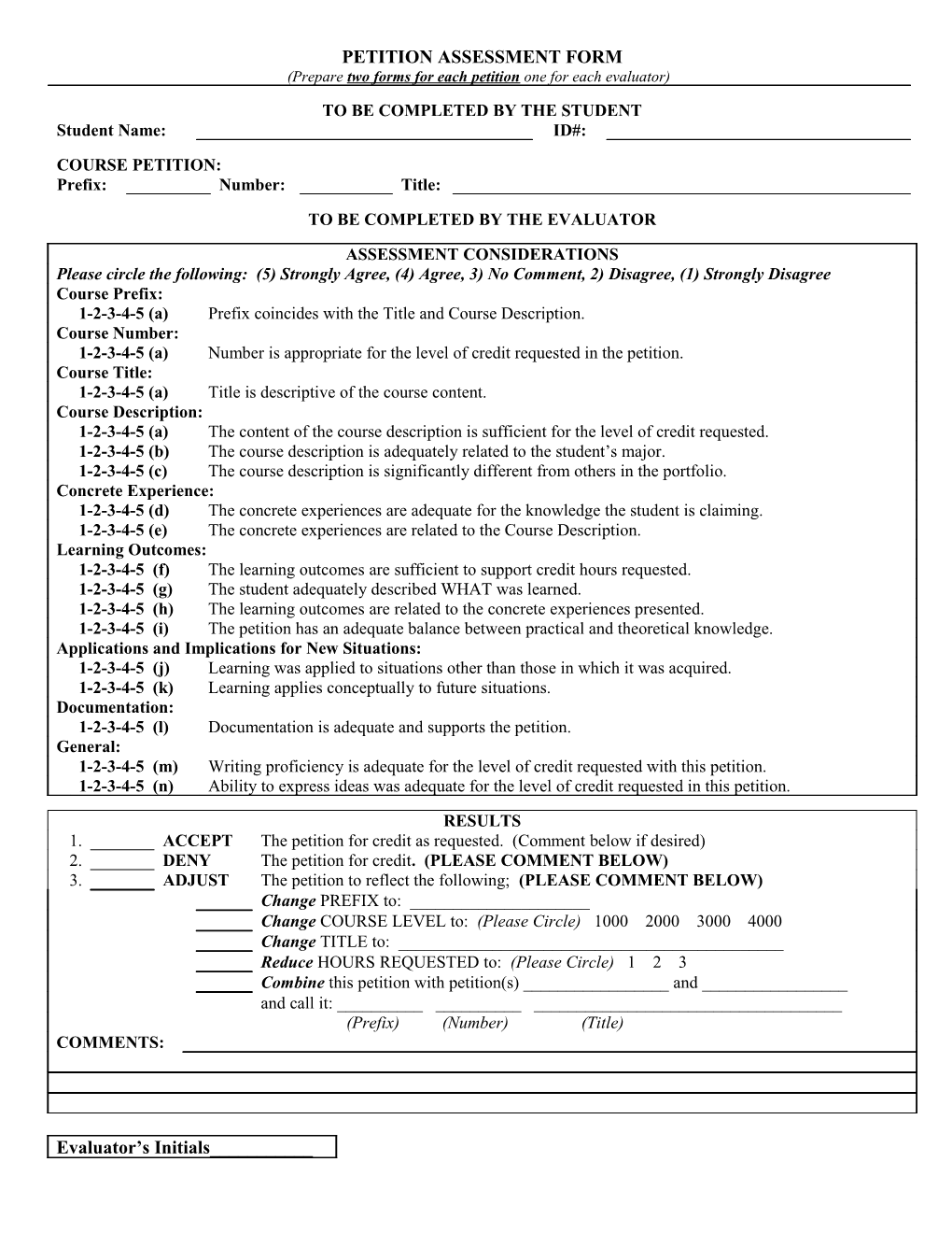 Petition Assessment Form