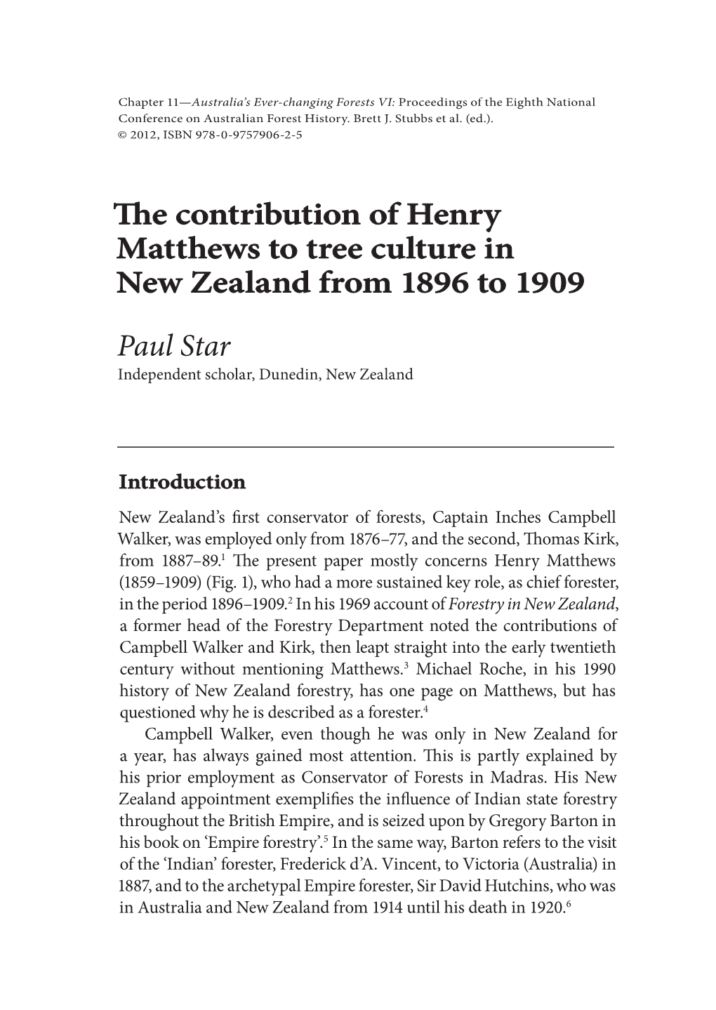 Paul Star the Contribution of Henry Matthews to Tree Culture in New