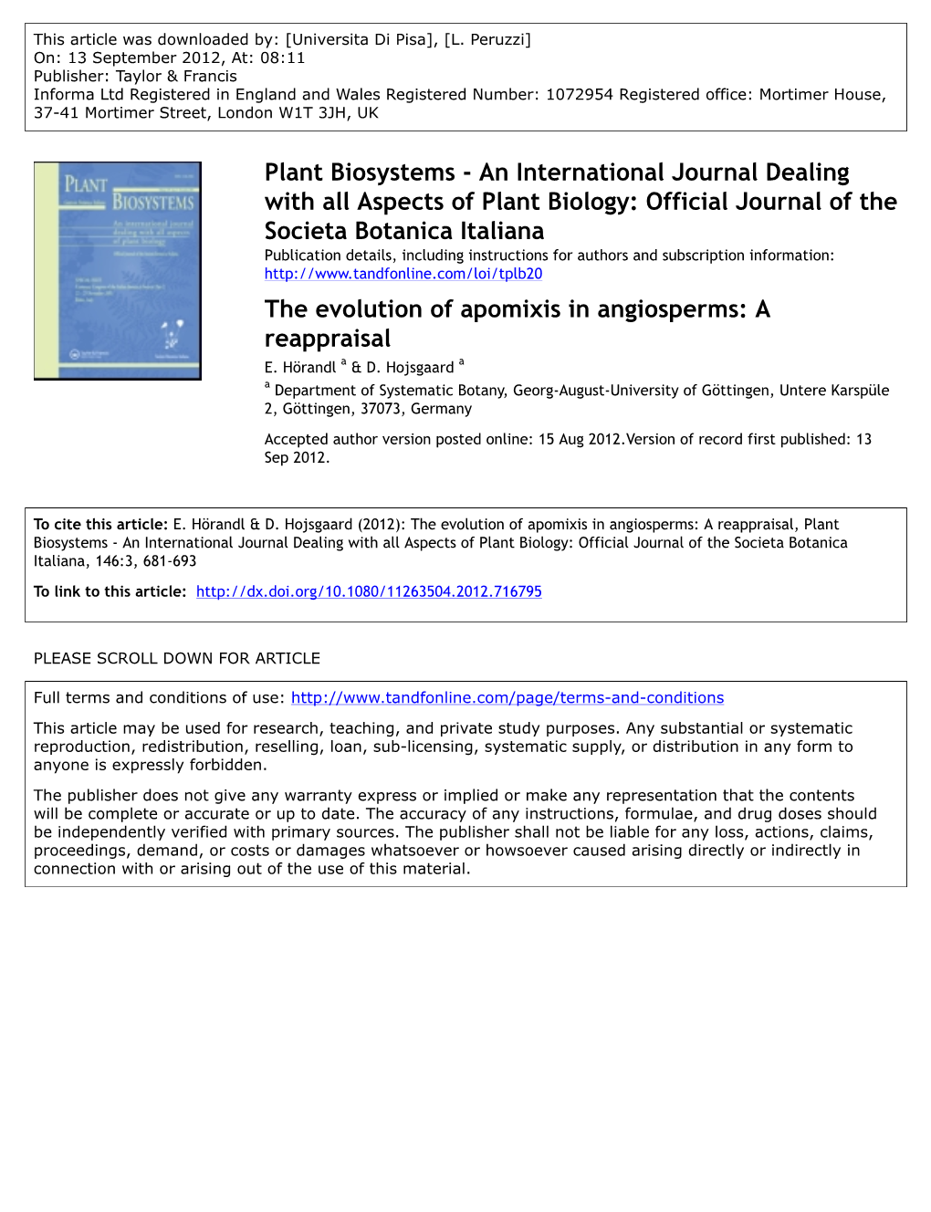 The Evolution of Apomixis in Angiosperms: a Reappraisal E