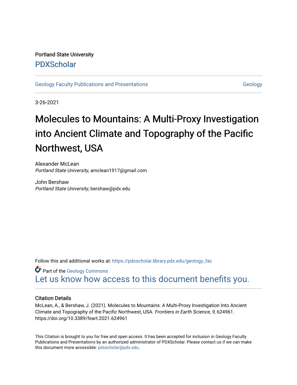 A Multi-Proxy Investigation Into Ancient Climate and Topography of the Pacific Northwest, USA