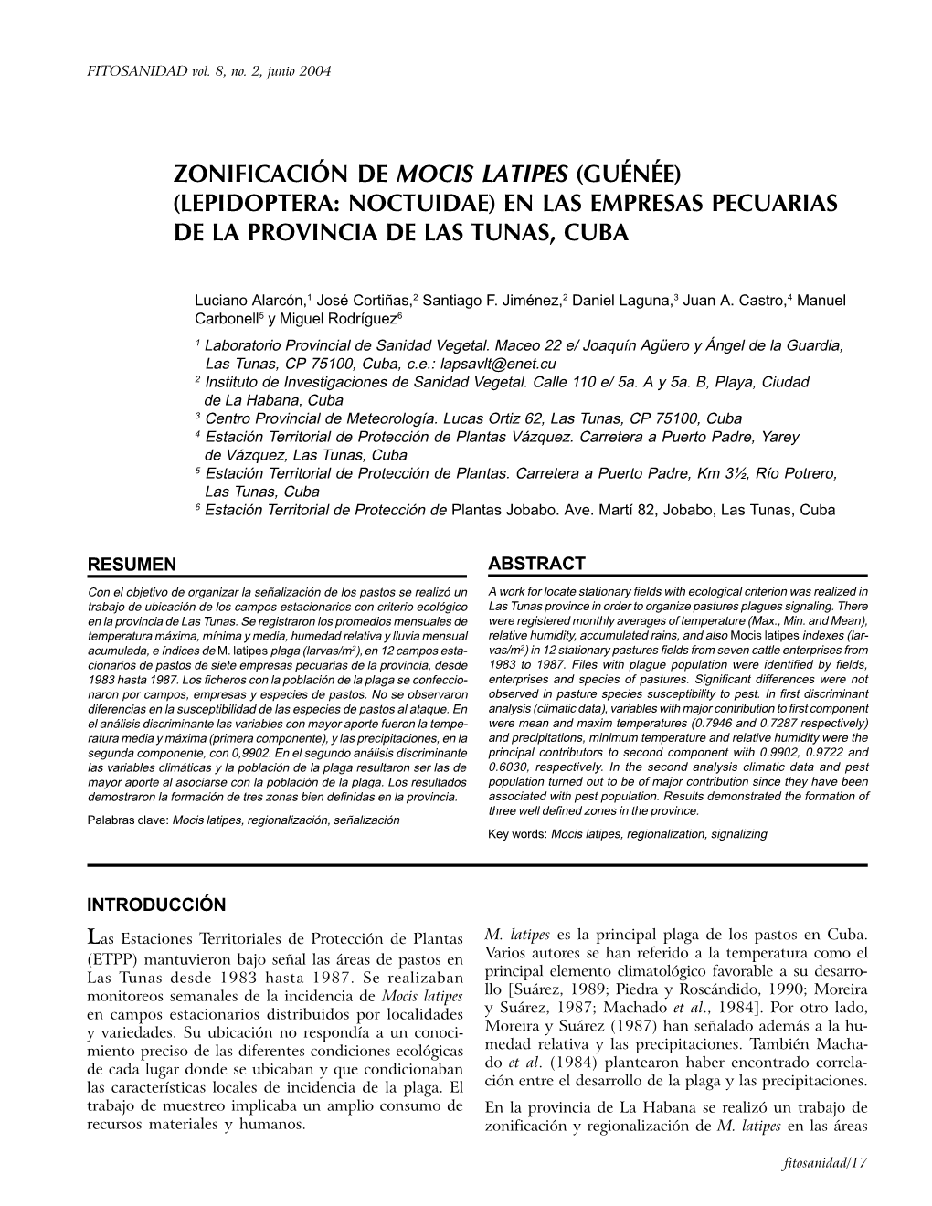 Zonificación De Mocis Latipes (Guénée) (Lepidoptera: Noctuidae) En Las Empresas Pecuarias De La Provincia De Las Tunas, Cuba