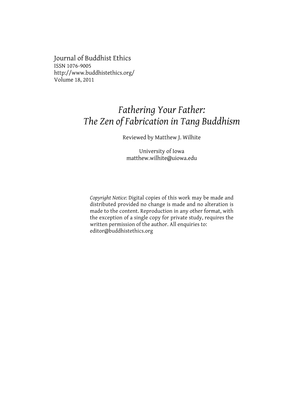 Fathering Your Father: the Zen of Fabrication in Tang Buddhism