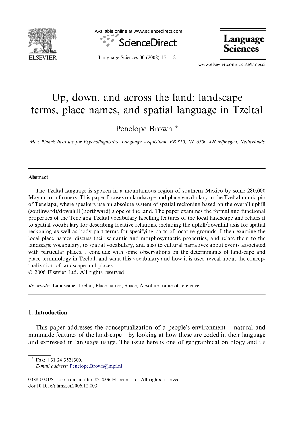Landscape Terms, Place Names, and Spatial Language in Tzeltal