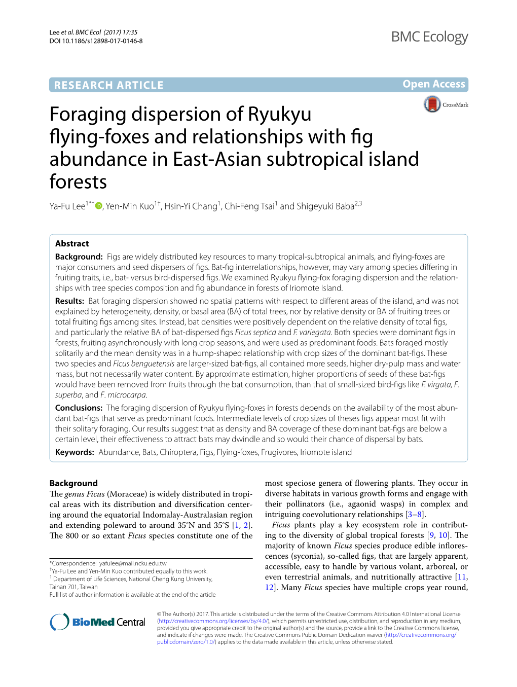 Foraging Dispersion of Ryukyu Flying-Foxes and Relationships with Fig Abundance in East-Asian Subtropical Island Forests