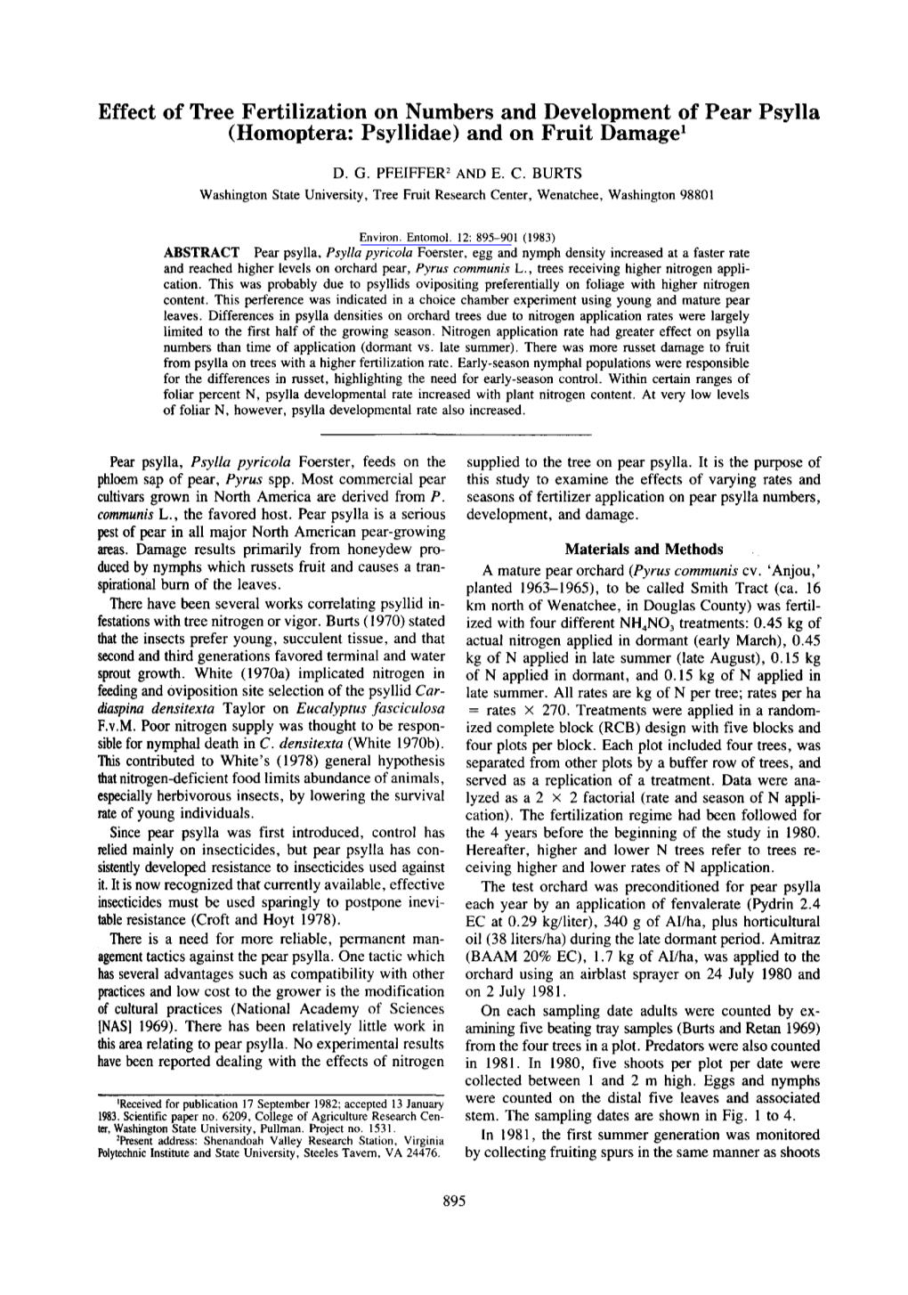 Effect of Tree Fertilization on Numbers and Development of Pear Psylla (Homoptera: Psyllidae) and on Fruit Damagel