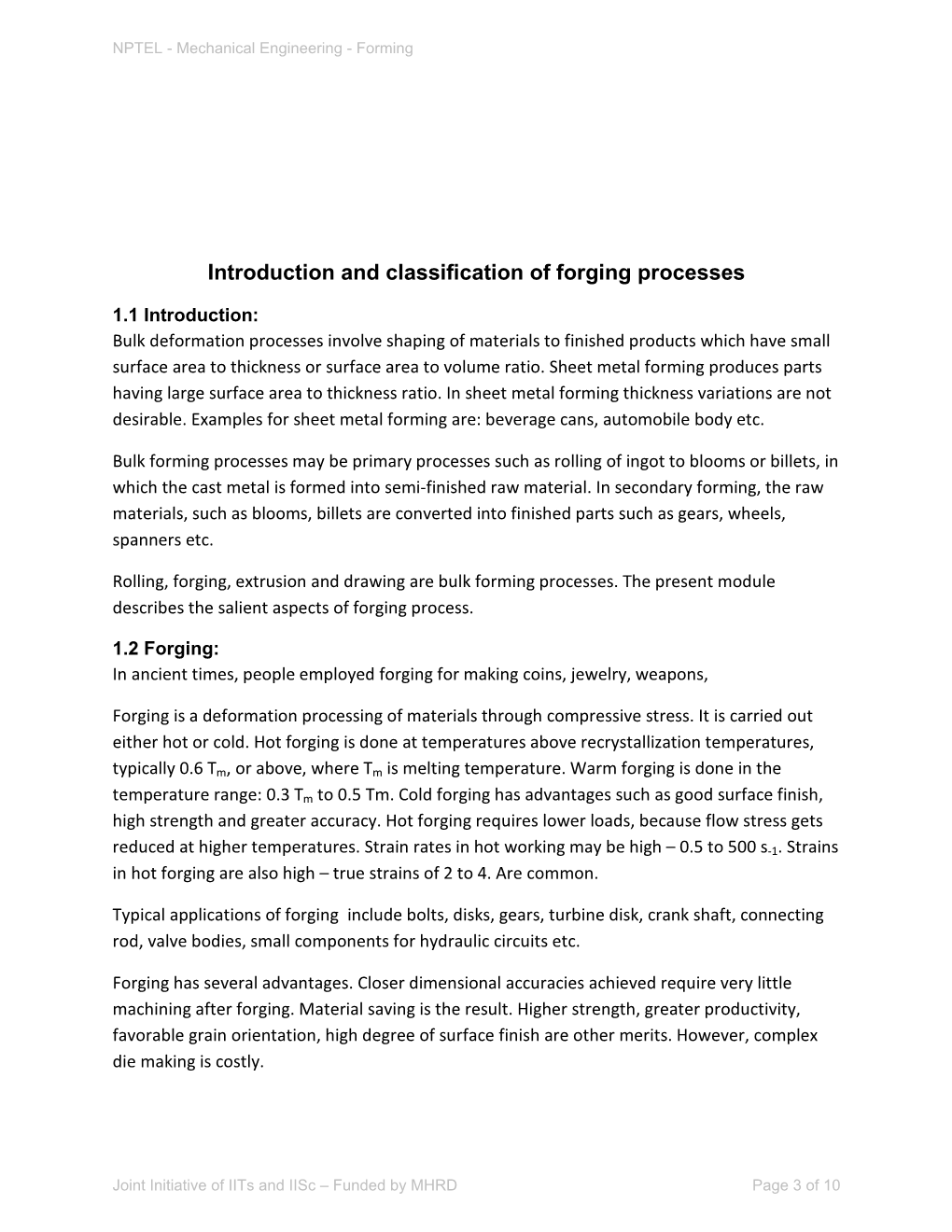 Introduction and Classification of Forging Processes