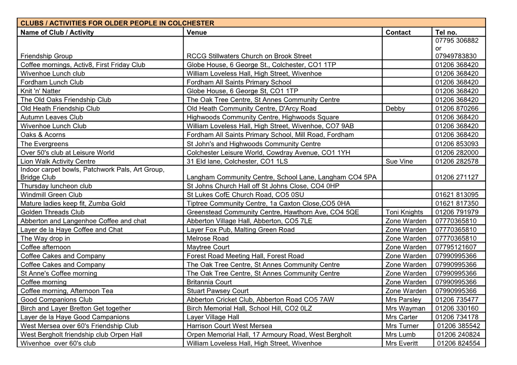 Older People Activities in Colchester