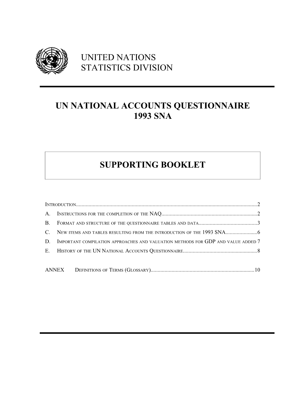 Un National Accounts Questionnaire