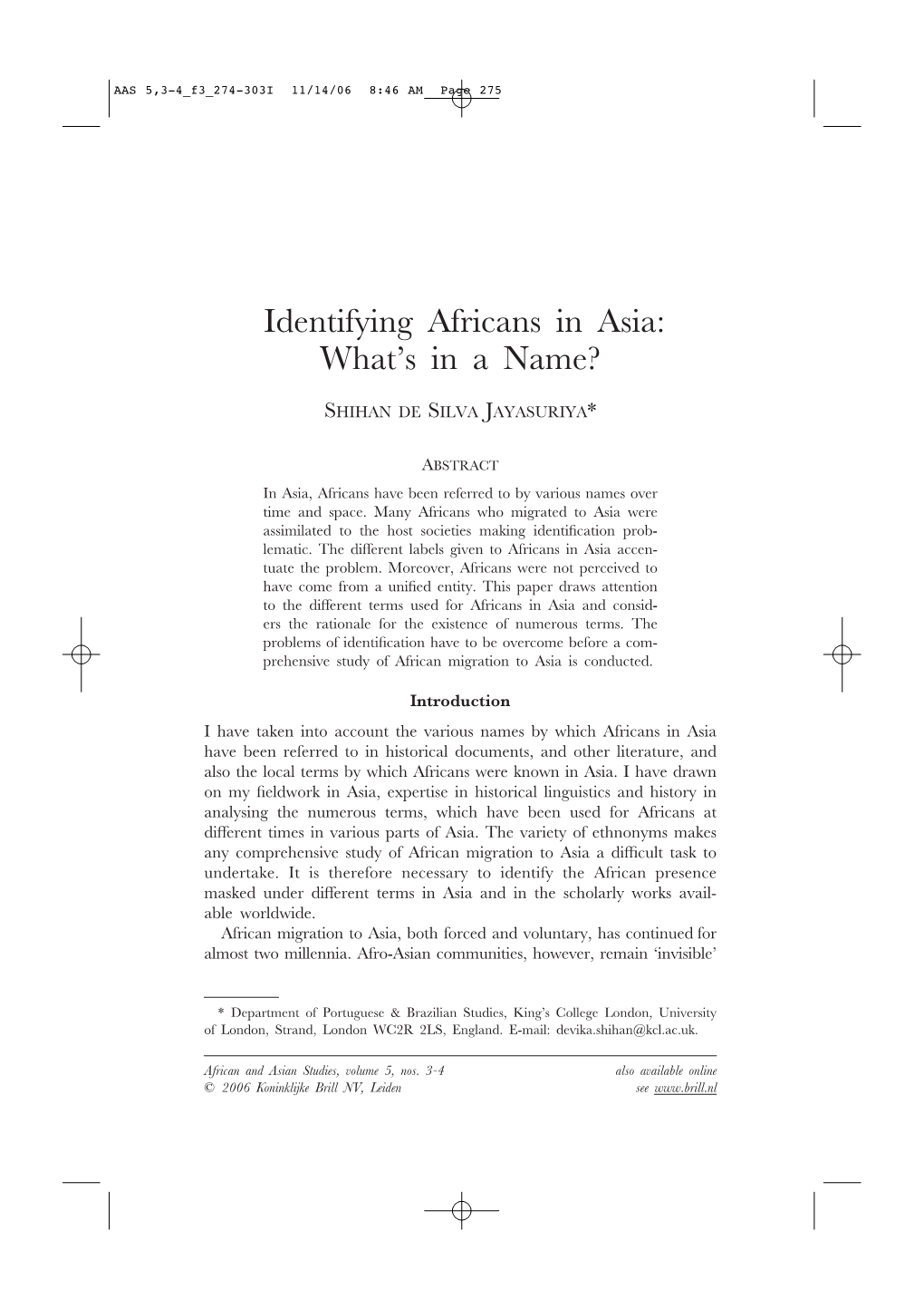 Identifying Africans in Asia: What’S in a Name?