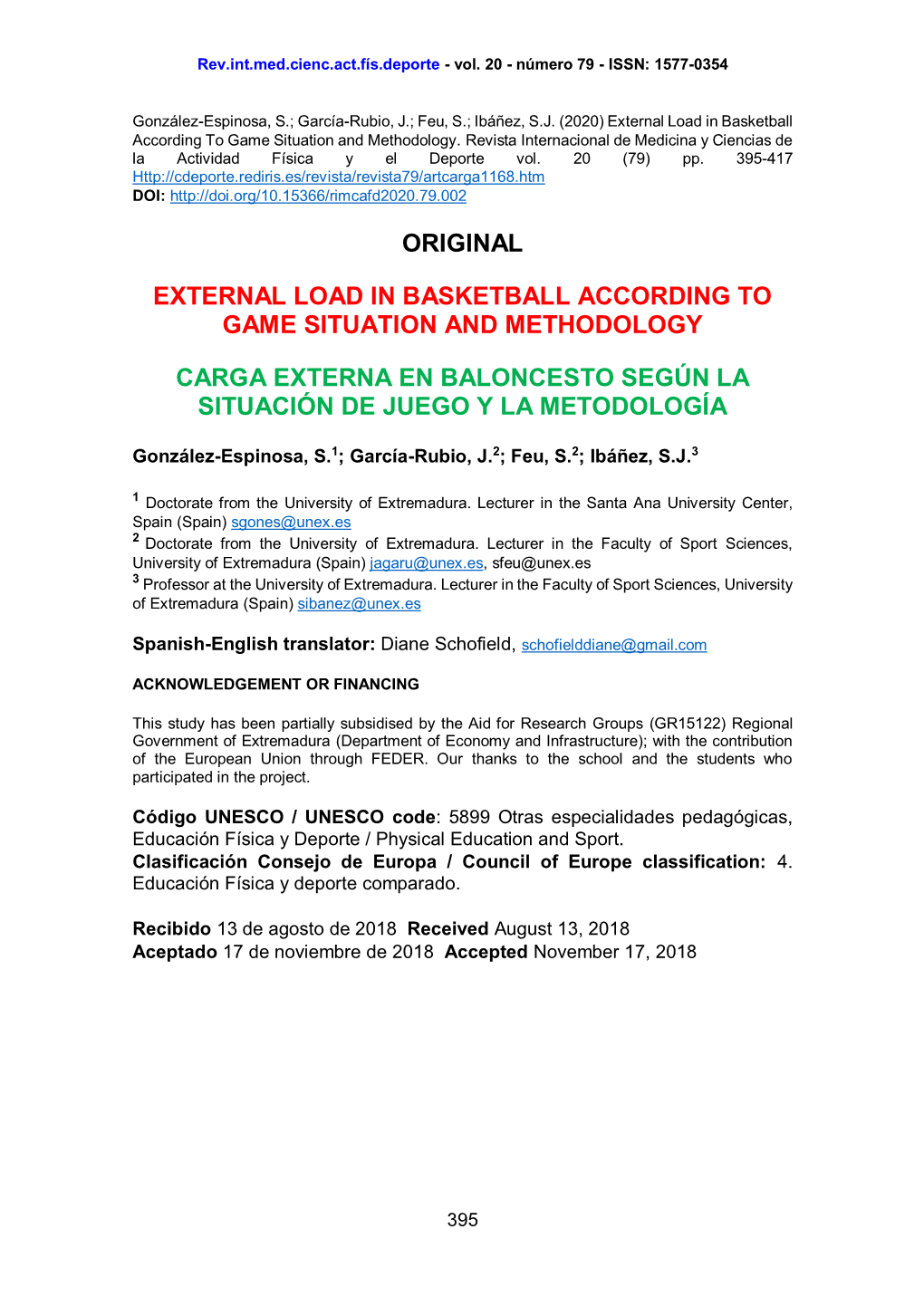 External Load in Basketball According to Game Situation and Methodology