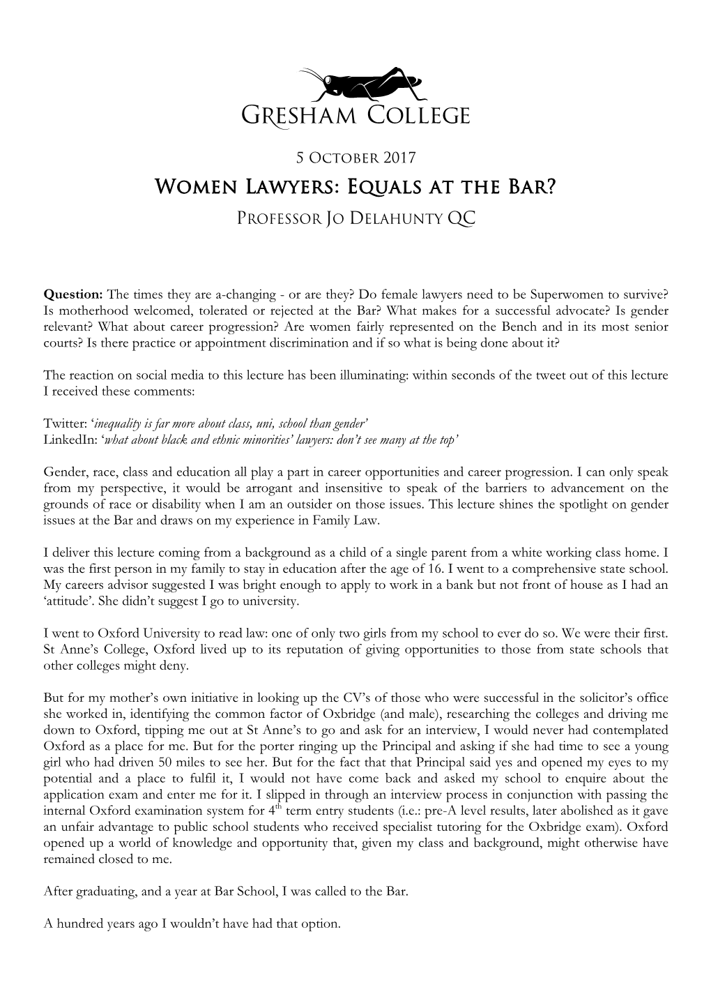 Women Lawyers: Equals at the Bar?