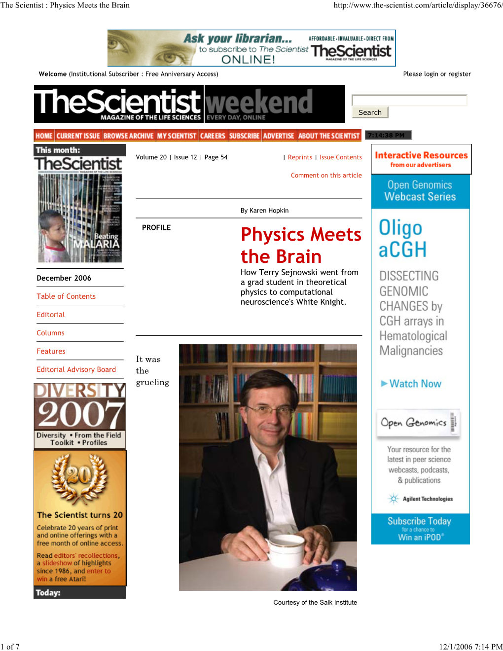 The Scientist : Physics Meets the Brain
